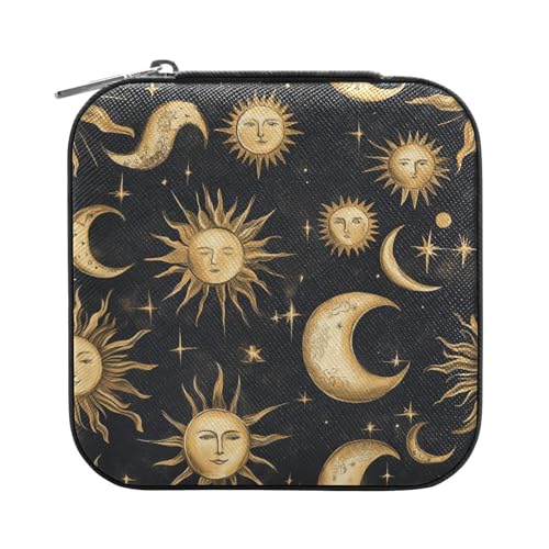 Travel Jewelry Case Jewelry Box Organizer for Women Girls Man Small Mini Portable Jewelry Storage Box for Earring Ring Necklace Moon Sun Gold Black - color: Moon Sun Gold