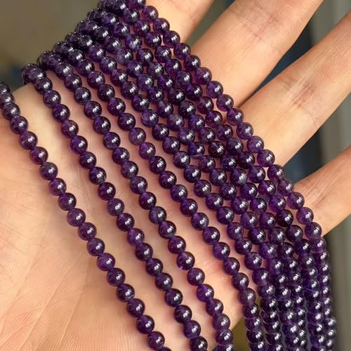 MJDCB 5A Natural South Africa Amethyst Gemstone Round Stone Beads for Jewelry Making DIY Bracelet Necklace (4mm) - color: South Africa Amethyst, size: 4mm