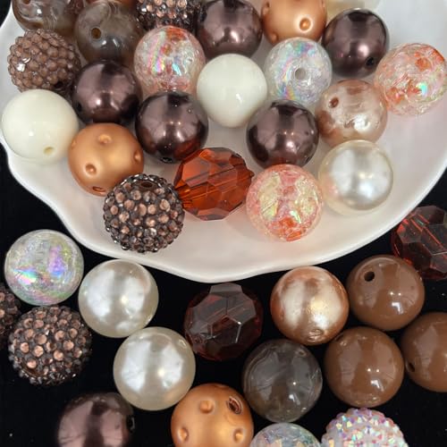 50PCS 20mm Bubblegum Beads，Multiple Styles Mixed Large Chunky Acrylic Beads for Jewelry Making，Round Chunky Bead for DIY Craft Pen Keychain Bracelets, Beadable Pen - color: colorful brown/coffee