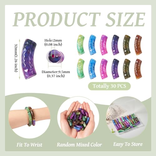 Spritewelry 30 pcs Acrylic Curved Tube Beads Long Chunky Bangle Bamboo Tube Bracelet Beads Imitation Gemstone Curved Beads for Jewelry Making Friendship DIY Crafts - color: Purple-Opaque