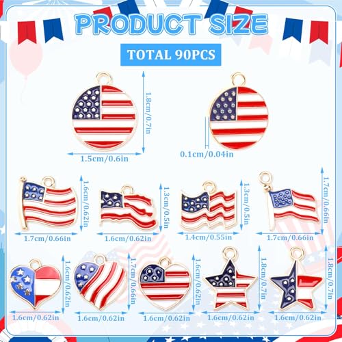 SANNIX 90 Pcs American Flag Charms, Patriotic Enamel Charms for Jewelry Making, Independence Day 4th of July Flag Charm Pendants for Bracelets Necklaces Earrings Making and Crafting - color: Red White Blue
