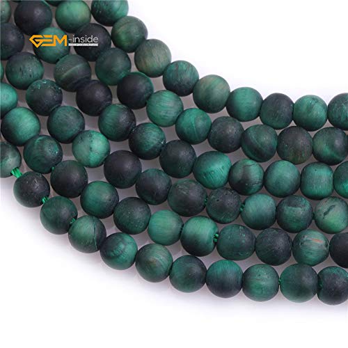 GEM-Inside 4mm Natural Stone Green Tiger Eye Frosted Matte Unpolished Round Beads for Jewelry Making Strand 15 inch - color: Green Tiger Eye, size: 4mm