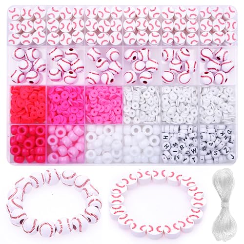 1600PCS Baseball Sports Ball Polymer Clay Beads Charms for Friendship Bracelets Making Kit Cute Fun Beads DIY Arts Crafts Birthday Gifts for Kids Girls Baseball Bead - color: C2#Style 4