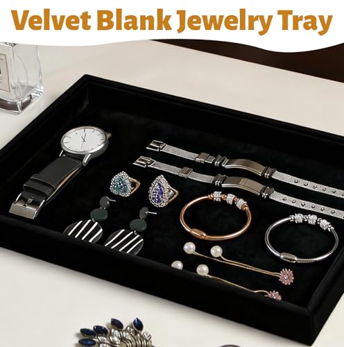 12 Pcs Velvet Jewelry Tray, Blank Stackable Drawers Organizer, Jewelry Display Tray for Beads Bracelets Necklaces Earrings Storage (Black) - color: Black