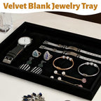 12 Pcs Velvet Jewelry Tray, Blank Stackable Drawers Organizer, Jewelry Display Tray for Beads Bracelets Necklaces Earrings Storage (Black) - color: Black