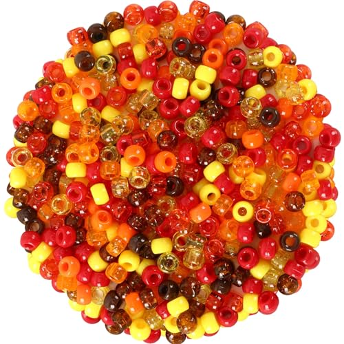 UPINS 1200 Pcs Fall Pony Beads,Autumn Thanksgiving Pony Beads for Jewelry Making Yellow Orange Red Brown for Hair Necklace Bracelets Crafts Supplies - color: Yellow Orange Red Brown Solid/Glitter Color