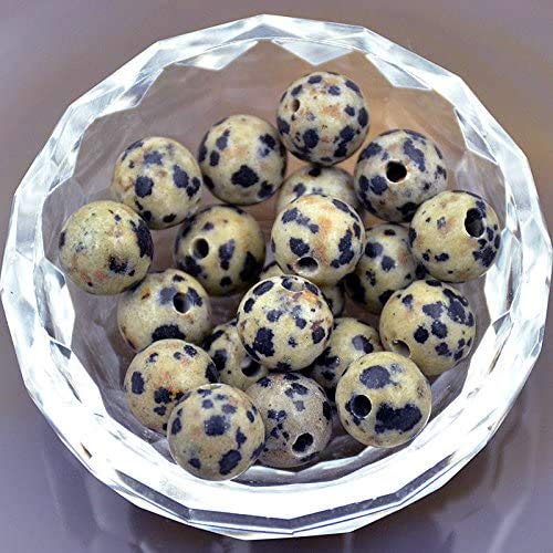 AD Beads Natural Gemstone 10mm Round Loose Beads Big Hole 2mm Sized 30pcs (Dalmation Jasper) - color: Dalmation Jasper