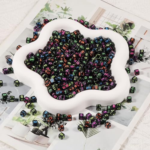 1000pcs Black Square Acrylic Number Letter Beads 6x6mm Colorful Number 0-9 Beads for Jewelry Making and DIY Bracelets Necklaces Key Chains - color: Black Mixed Colorful Number 0-9