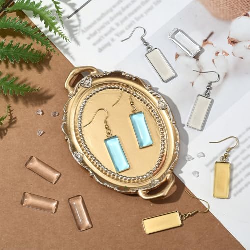 1 Box 60Pcs 20 Sets Earring Blank Tray Bezel Set Earring Blanks 10x25mm Rectangle Pendant Trays with Glass Cabochons Settings Silicone Ear Backs for Jewelry Making Supplies DIY Dangle Charms - style: Style 5