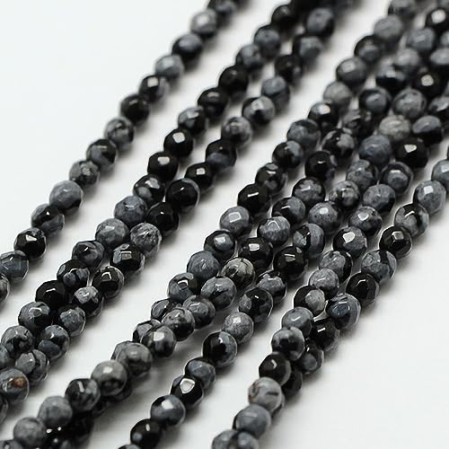LiQunSweet 130 Pcs 3mm Natural Snowflake Obsidian Bead Strands Faceted Round Small Loose Crystal Gemstone Bead Spacer for DIY Jewelry Making Crafts - color: Natural Snowflake Obsidian Beads_3mm