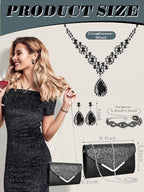 Henoyso 5 Pcs Rhinestone Jewelry Sets Prom Purse Jewelry Rhinestone Clutch Purse Bride Necklace Earrings Bracelets for Women - color: Black
