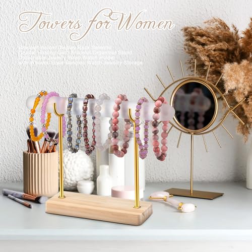 RattanView Selenite Bracelet Holder Display Stand Crystal Healing Goth Bracelet Display Stand Detachable Jewelry Wrap Watch Organizer Holder with Wooden Base for Bangles Charging Clean(1 Tier) - style: 1 Tier