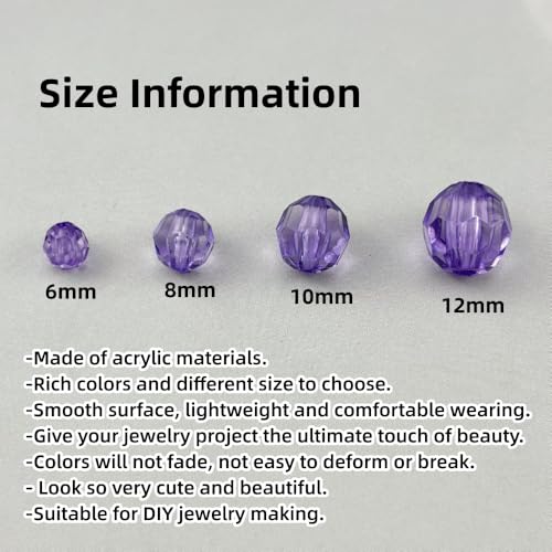 850pcs Acrylic Round Faceted Beads 6mm 8mm 10mm 12mm Faceted Round Spacer Beads for Bracelets Necklace Earring DIY Jewelry Making Craft(Bluish Violet) - color: Bluish Violet