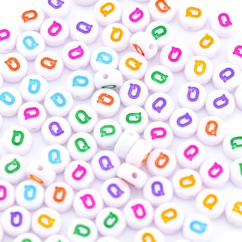 300Pcs Round Loose Letter Beads Q 4X7mm Individual Alphabet Beads for Friendship Bracelets Making - color: Round - Q