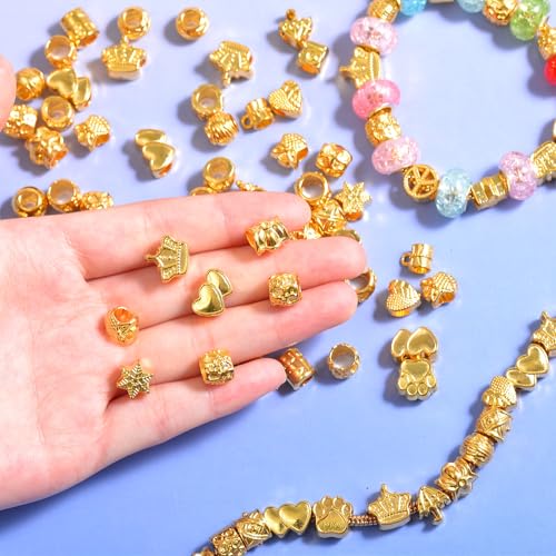 120Pcs Large Hole Metal Spacer Beads for Jewelry Making, Silver & Gold Plated Findings for Bracelet, Large Hole & Mixed Style (Gold Plated) - color: 120Pcs Gold