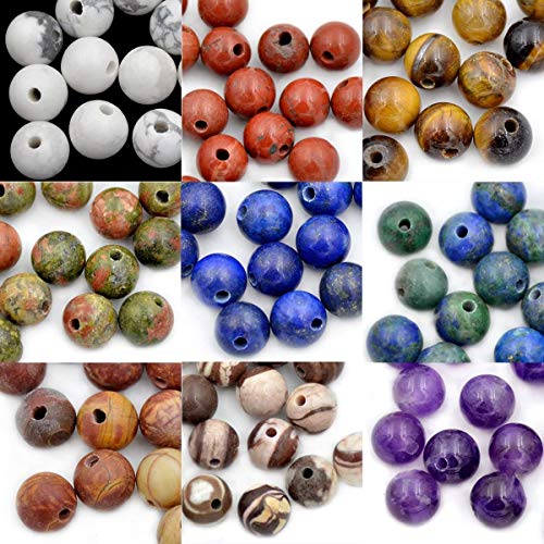AD Beads Natural Gemstone 10mm Round Loose Beads Big Hole 2mm Sized 30pcs (Rock Lava) - color: Rock Lava