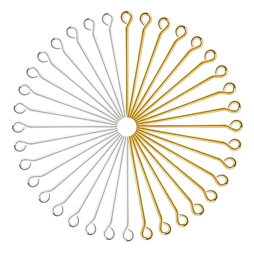 TOAOB 200pcs Eye Pins for Jewelry Making 18mm Gold Silver Brass Open Head Pins Findings for DIY Crafts Necklaces Bracelets Earrings - size: 18mm