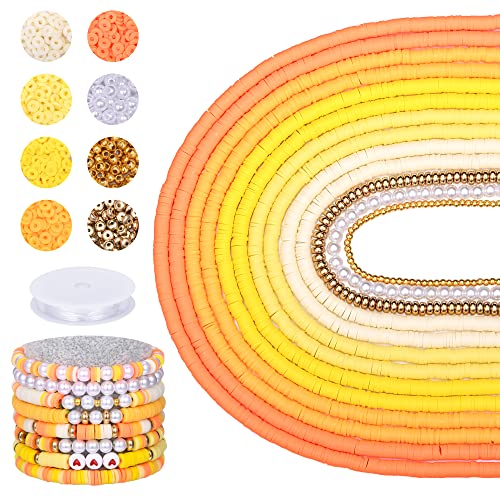 AceFun 3750PCS Clay Beads for Bracelets Making Polymer Clay Beads Kit with Pearl Beads Spacer Beads, Disc Heishi Beads Set for Jewelry Making Necklace Bracelet Earrings Finding, Yellow Mixed - color: Yellow Mixed