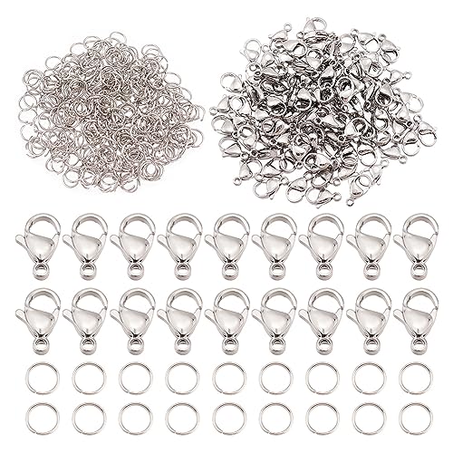 PH PandaHall 100pcs 304 Stainless Steel Lobster Claw Clasps, Metal Lobster Clasps for Jewelry Making with 300pcs 5mm Open Jump Rings Necklace Clasps and Closures for DIY Bracelet Earrings Crafts - color: Stainless Steel Color-100 pcs, size: 5mm Jump Rings