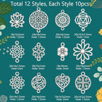 PH PandaHall 120pcs Tibetan Pendent 12 Style Antique Filigree Pendants Alloy Connector Teardrop Heart Lotus Shaped Linking Decoration Pendants for Bracelet Necklace Earring Jewelry Making Diwali