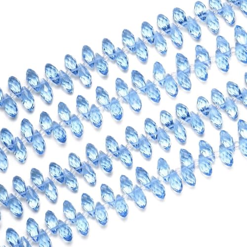 200pcs Czech 12mm Faceted Teardrop Briolette Crystal Glass Loose Beads Pendant Drop Spacer Bulk Light Sapphire Blue for DIY Jewelry Making CCT2-14 - color: Light sapphire blue, size: 12x6mm - 200pcs