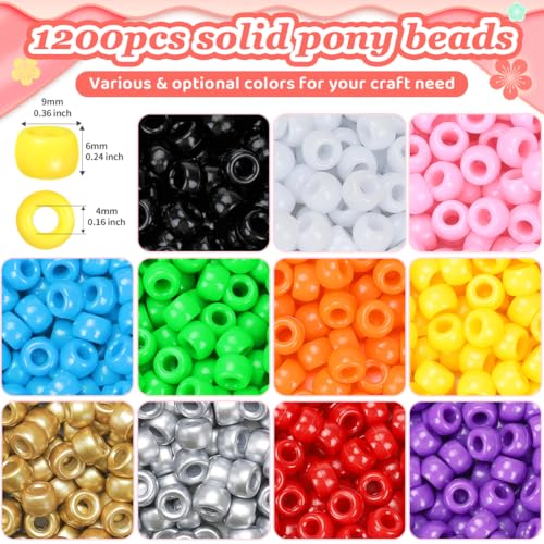 IOOLEEM Black Pony Beads,1200pcs Beads for Bracelets Making & Hair braiding, Kandi Friendship Bracelets & Jewelry Making. - color: Black