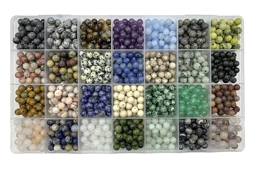 1260pcs 6mm Natural Round Stone Beads,Multiolor Crystal Energy Stone,Loose Gemstone Accessories Hole Size 1mm,DIY Smooth Beads Necklace Bracelet for Jewelry Making (6mm 28Color 01 Material-A) - color: 6mm 28Color 01 Material-A