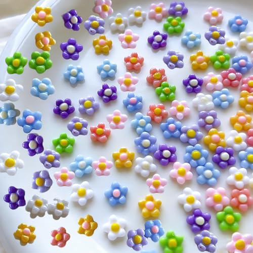 100Pcs Cute Colorful Flowers Nail Art Charms 3D Mixed Resin Mini Floral Nail Decorations Kawaii Sweet Spring Floral Nail Rhinestones Multiple Colors Flower Nail Gems Jewels for Women Manicure Design - color: Style-12