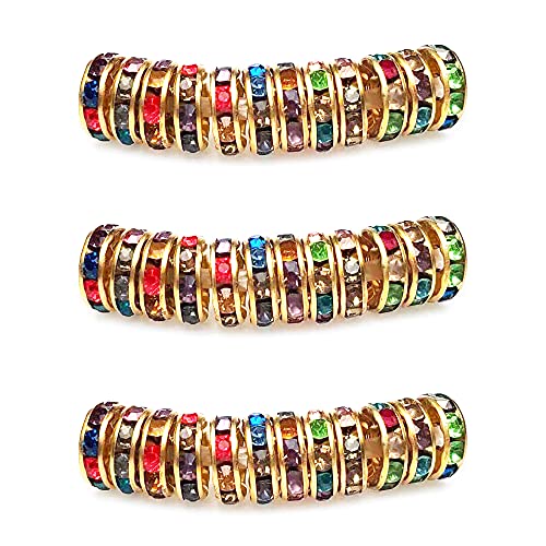 MJDCB Rondelle Spacer Beads Round Crystal Czech Rhinestone for Bracelets Necklaces Jewelry Making Accessories (Golden/Multicolor,8mm/100pcs) - color: Golden/Multicolor, size: 8mm/100pcs