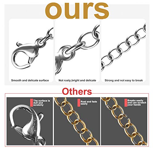 Necklace Extenders, 10Pcs Stainless Steel Silver Necklace Bracelet Anklet Extension Chains with Lobster Clasps and Closures for Jewelry Making - color: Silver