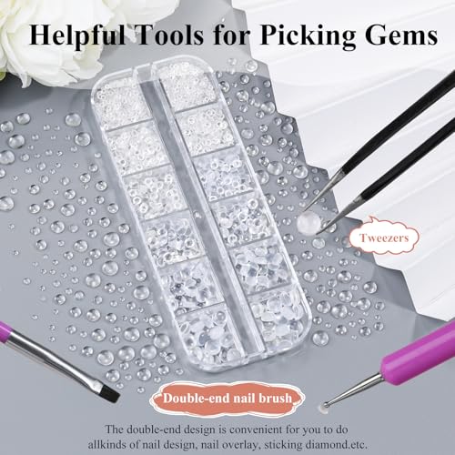 1600Pcs 3D Mixed Sizes Bubble Beads Nail Charms Jewelry, 2-6mm 3D Semi-Circular Dewdrop Water Droplets Bubble Balls Flatback Rhinestones Jewels Gems with Pickup Tools for Nails DIY Crafts(15-K1-beads) - color: 15-K1-white-bubble-beads