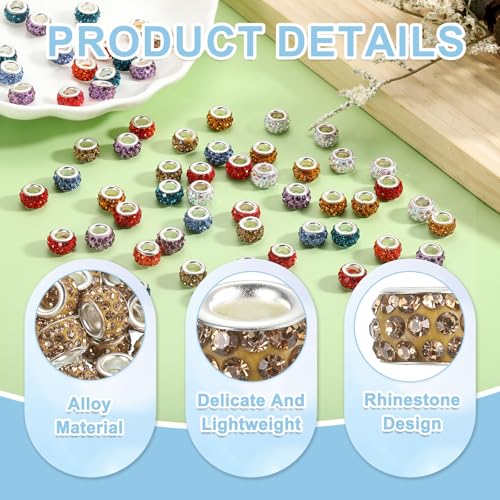 uxcell 50Pcs European Large Hole Beads, Rhinestone Craft Bead Crystal Charm Spacer Beads for Pens Bracelet Making Necklace DIY Craft, Crystal Yellow - color: Crystal Yellow