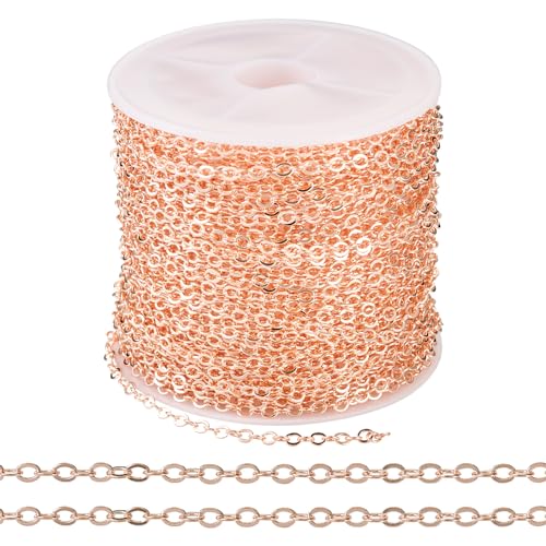 Cheriswelry 32.81Feet/10m Rose Gold Twisted Link Chain Brass Coated Iron Chain Curb Extender Chain 2.5x2x0.3mm for DIY Necklace Choker Bracelet Jewelry Making Mother’s Day Decor - color: Rose Gold