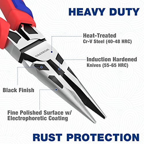 WORKPRO Premium 6” Needle Nose Pliers, Paper Clamp Precision, Heavy-Duty CRV Steel, Soft Grip with Wire Cutter, Long Nose Cutting Pliers - style: 6-inch