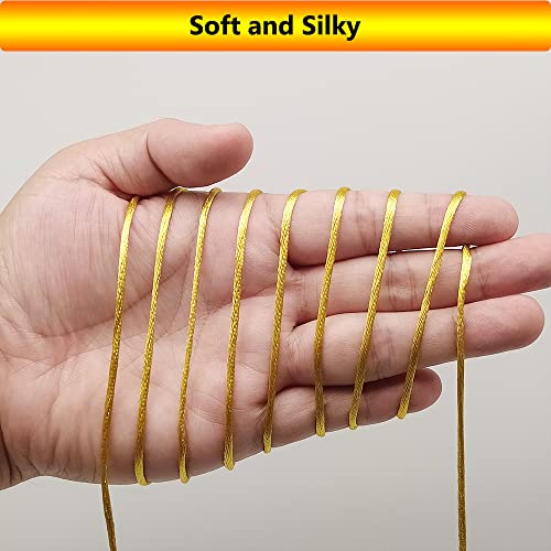 2 mm 330 Feet Satin Nylon Cord String for Jewelry Making Bracelet Necklaces Beading Thread Rattail Macrame Kumihimo Chinese Knot Craft - size: Gold