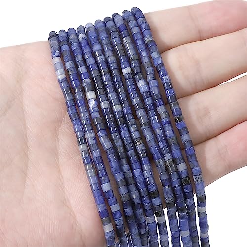 BEADIA Natural Blue Sodalite Short Cylinder Beads 2x3mm 155pcs Tube Loose Semi Gemstone Beads for Jewelry Making Design - color: Blue Sodalite