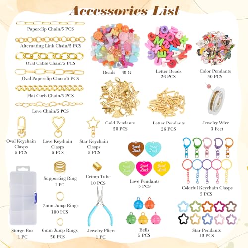 Ecoofor 502 Pcs Keychain Making Kit - Includes 25 Keychain Clips, 30 Extender Chains, 162 Charms, Beading Accessories, Jewelry Pliers - DIY Bag Charms & Jewelry Craft Kit Supplies - color: 6 Styles Creative Set
