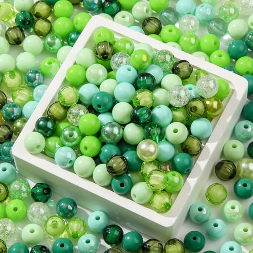 12mm Acrylic Beads 300pcs Green Focal Spacer Bead Chunk Bubblegum Beads for DIY Crafting Necklace Bracelet Jewelry Making Keychain (Green) - color: green