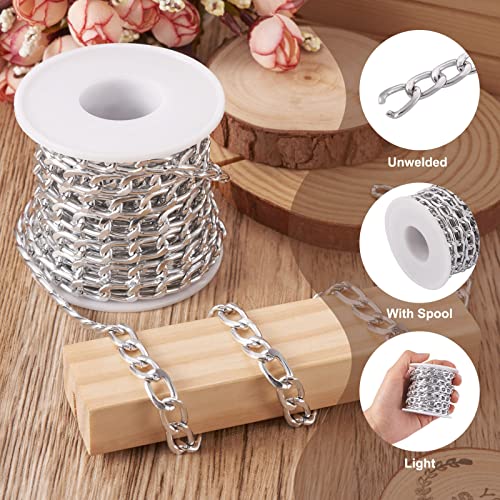 Craftdady 16.4 ft Aluminum Curb Chain Link 13.5x8mm Twisted Unwelded Silver Oval Cross Chain Link Necklace Chain with Spool for Bracelet Tassel DIY Crafts Jewelry Making - color: Silver, 13.5x8mm