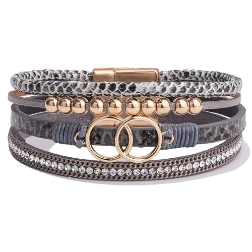 FANCY SHINY Mothers Day Gifts Boho Leather Wrap Bracelet Stackable Infinity Chunky Cuff Bracelets Western Hippie Outfits Jewelry Valentine Gifts for Women - color: Snakeskin Grey