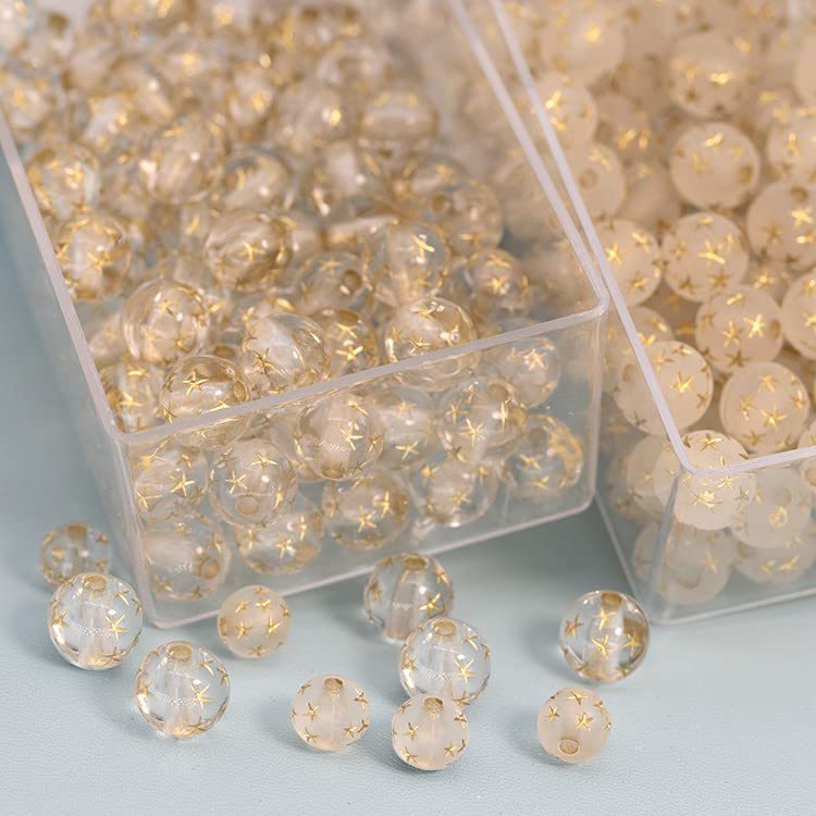 LadayPoa 150pcs 10mm Acrylic Clear Gold Star Round Beads for Jewelry Making Plastic Bubble Beads Ball Charms for Bracelet Making Necklace DIY Bubblegum Bead Christmas Ornament Gifts - color: clear 10mm150pcs