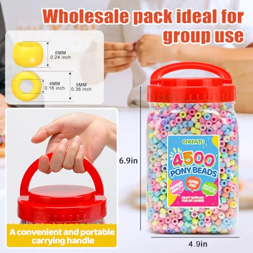 Pony Beads 2.5 lb – 4500+ Macaron 6x9mm Plastic Kandi Beads in Handle Bucket for Craft Supplies,Jewelry Making, Bracelets, Hair Braiding & DIY Projects - color: Macaron, size: Large