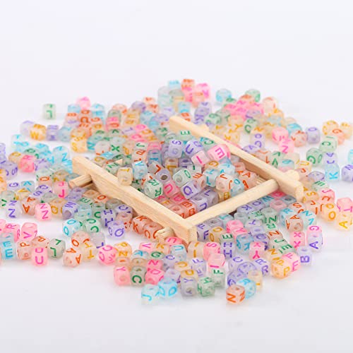 ToBeIT1000Pcs Glow Letter Beads Acrylic Letter Beads Cube Beads Glow in The Dark Beads for Jewelry Making, Bracelets, Necklaces(6 * 6glow Color) - color: glow color