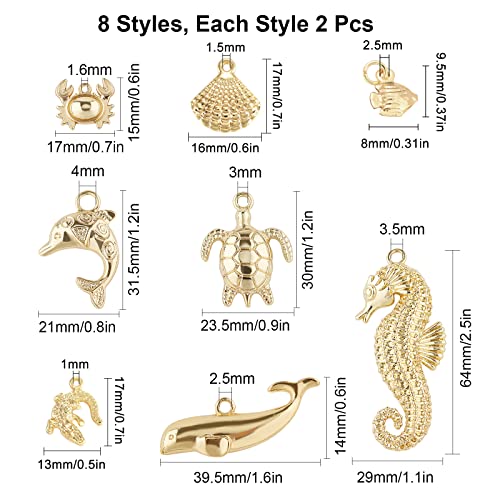 SUNNYCLUE 1 Box 16Pcs 8 Styles Real 14K Gold Plated Charms Gold Sea Theme Animal Charms Tortoise Starfish Seahorse Pendants Bulk for Earring Necklace Bracelet Jewelry Making Supplies - color: 14K Gold Plated Sea Theme Charms