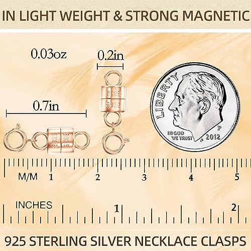 925 Sterling Silver Magnetic Necklace Clasps and Closures Mini Bracelets Clasp Converter Gold and Silver Chain Extender for Jewelry Making Supplies - color: 4Pcs | Silver & Rose Gold