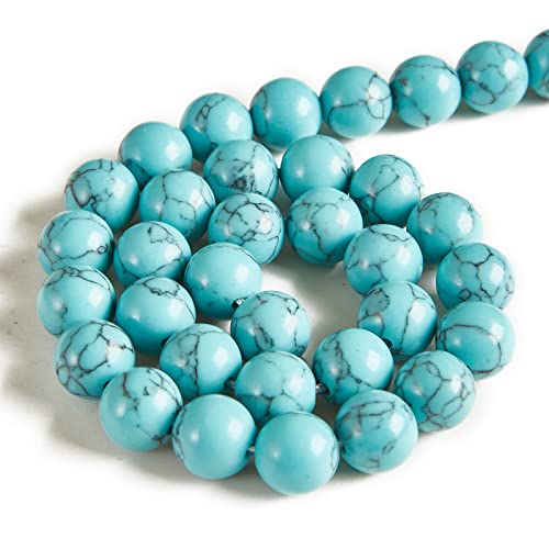 150pcs 8mm Blue Turquoise Beads Natural Gemstone Beads Round Loose Beads for Jewelry Making - color: Blue Turquoise, size: 8mm