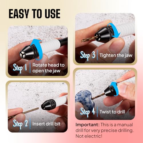 Craft911 Manual Craft Drill Sharp HSS Micro Mini Twist Drill Bits Set, Pin Vise Hand Drill for Jewelry Making; Small Hand Drill for Resin, Rotary Tools for Wood, Jewelry, Plastic, Miniature - Blue - style: Classic