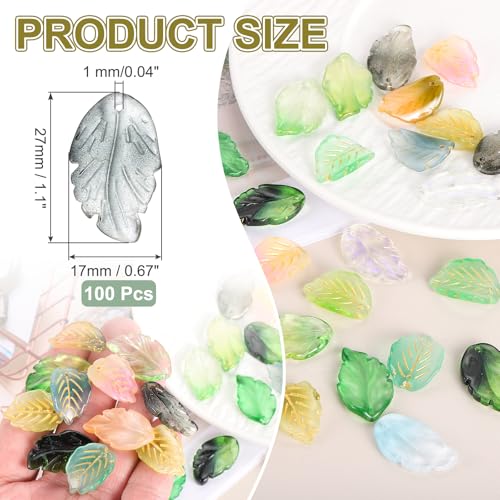 PATIKIL Glass Leaf Beads, 100Pcs Cute Crystal Leaf Charms, Translucent Czech Spacer Beads for DIY Jewelry Making Bracelets Necklace Wind Chimes Suncatchers, Black - color: Black