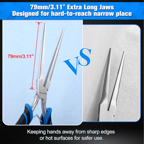 SPEEDWOX Long Reach Needle Nose Pliers Thin Extra Long Needle Nose Pliers with Serrated Jaw for Jewelry Making, Bending Wire and Small Object Gripping Needle Remover Plier Work On Narrow Place - style: Extra Long Needle Nose Pliers