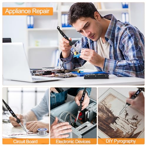 Soldering Iron Kit 80W LED Soldering Gun Adjustable Temp 356-968℉ 15s Fast Heating Electronics Welding Tools Precision Repair with Solder Wire, 5 Soldering Tips, Desoldering Pump, Stand, Tweezers
